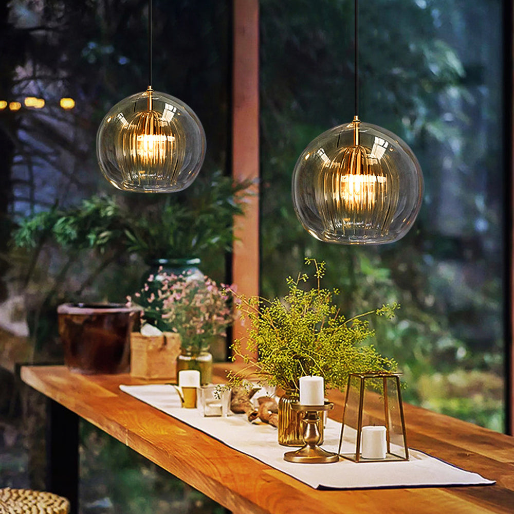 June Glass Globe Pendant Light Clear &Amber June