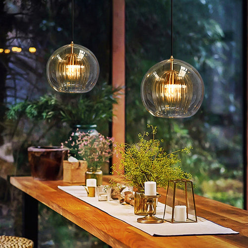June Glass Globe Pendant Light Clear &Amber June