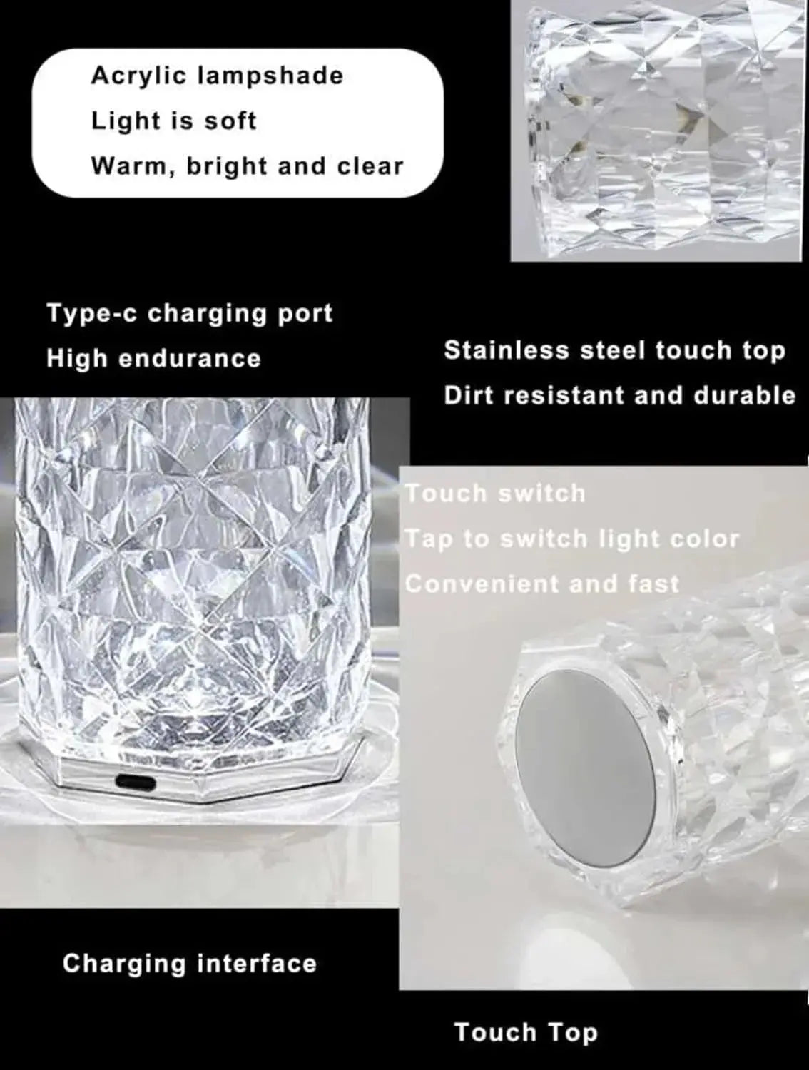 Crystal Touch Table Lamp LED Night Light HOCC