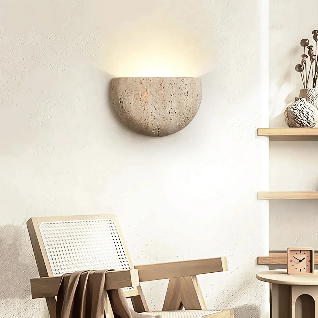 Lumo Wabi-Sabi Travertine Stone Wall Lamp â€“ Minimalist Modern Sconce Baskoraa.com
