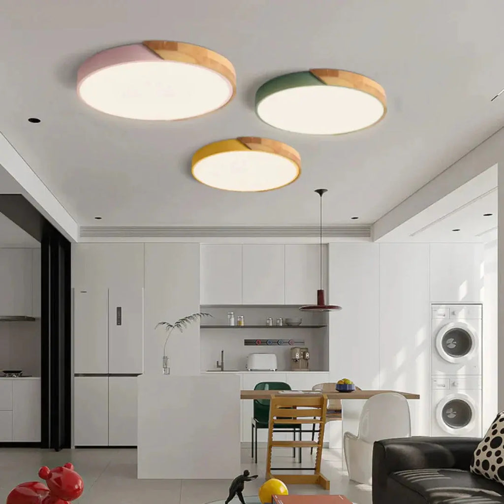 Scandinavian Wooden LED Ceiling Light Fixture â€“ Modern Flush Mount Design for Cozy Ambiance Lasson Living