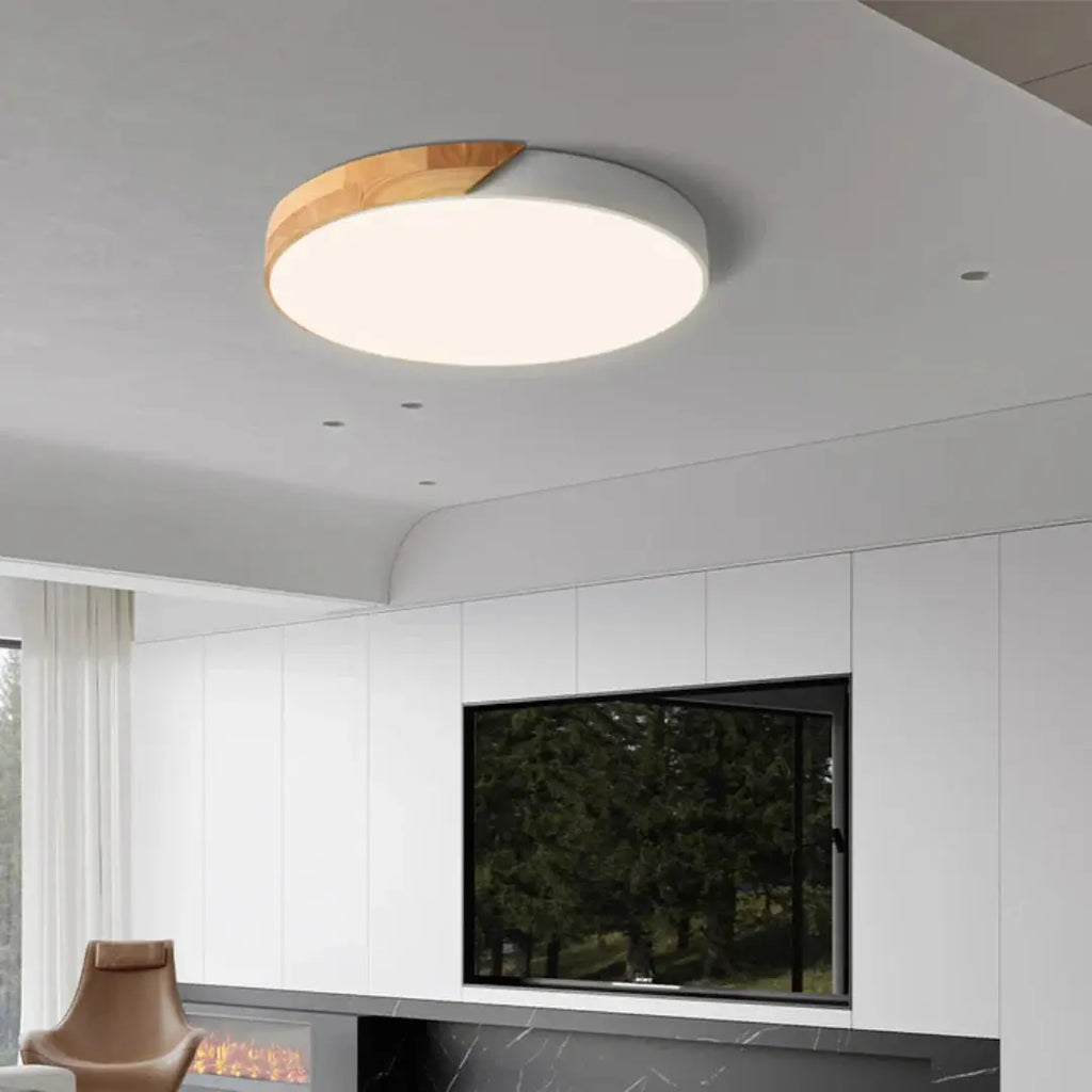 Scandinavian Wooden LED Ceiling Light Fixture â€“ Modern Flush Mount Design for Cozy Ambiance Lasson Living