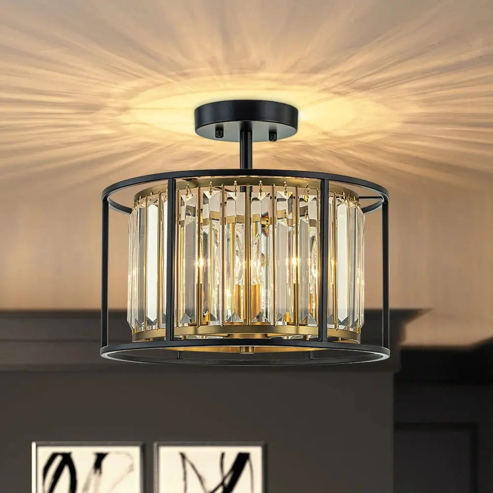 Qvistari Minimalist Crystal Semi Flush Ceiling Light LightFixturesUSA