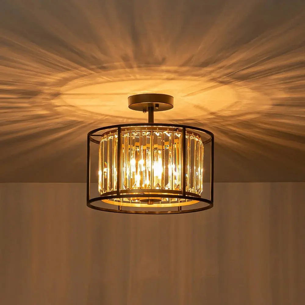Qvistari Minimalist Crystal Semi Flush Ceiling Light LightFixturesUSA